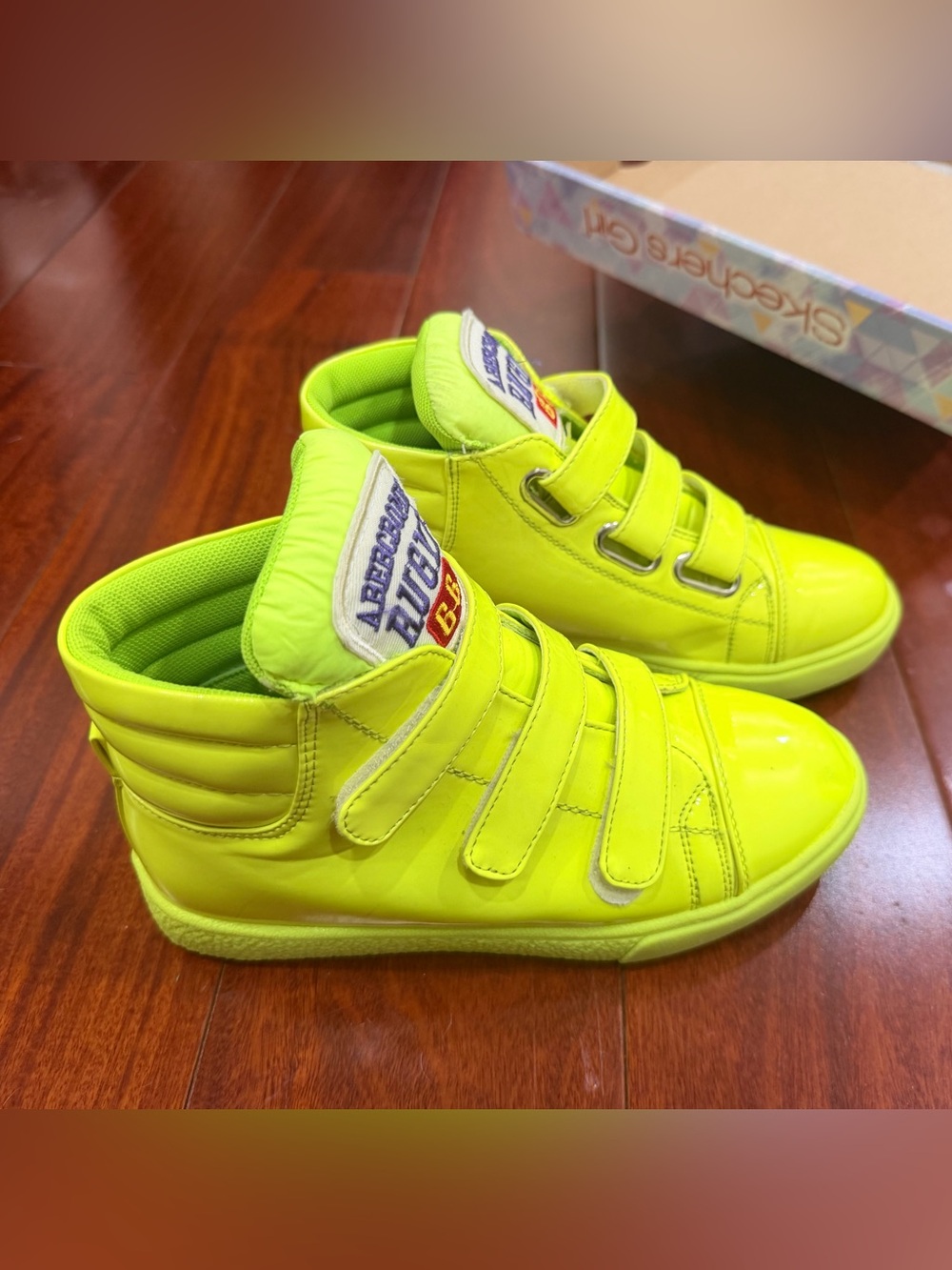 Bright Neon Yellow Kids High-Top Sneakers with Triple Straps